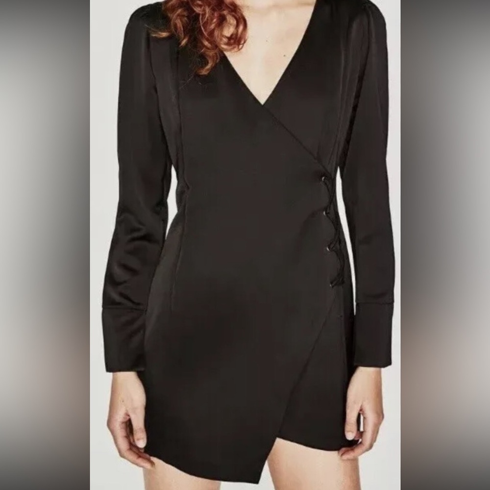 Zara Trafaluc Black satin corset waist Dark romance Dress M